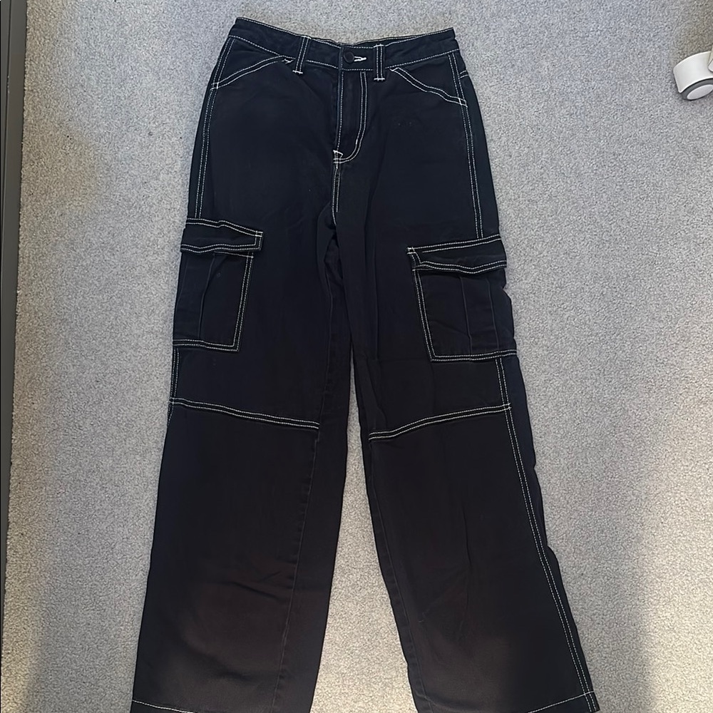 Black Cargo Pants with White Stitching